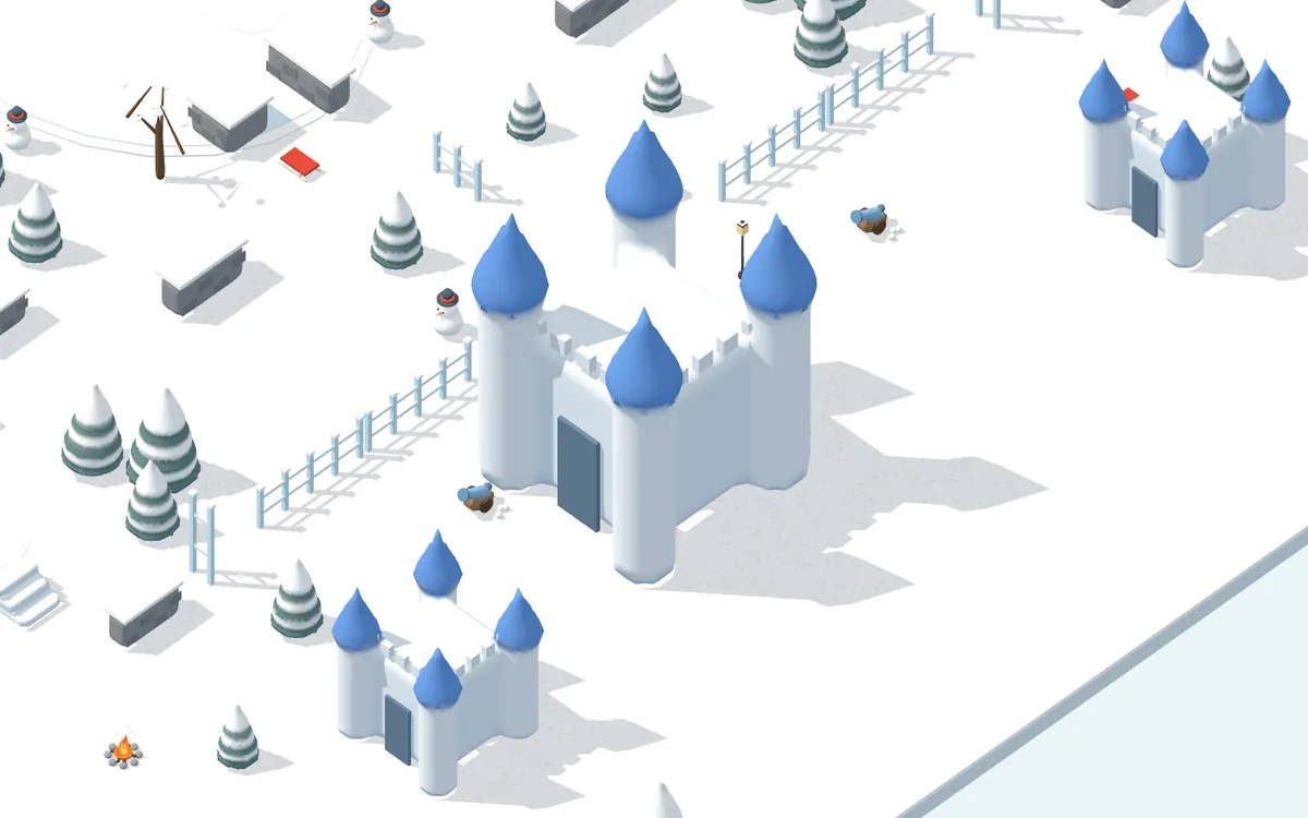 The Ice Castle map with blue-roofed ice towers