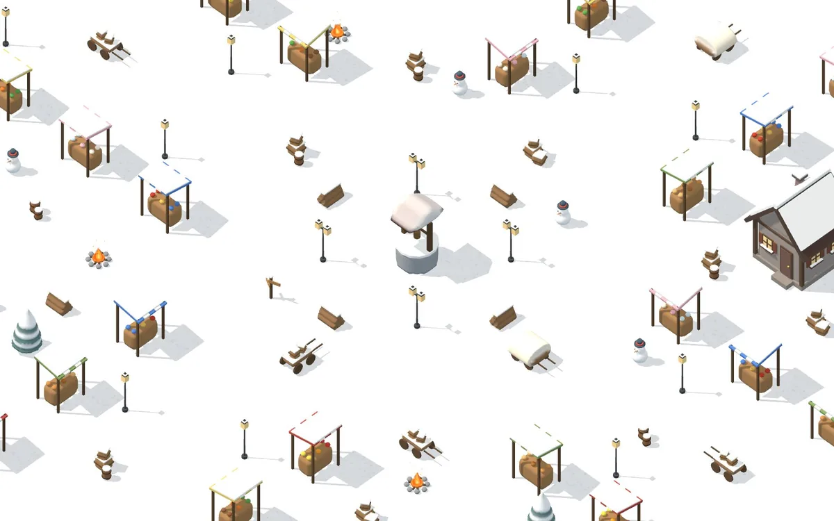 The Winter Market map with rows of market stalls
